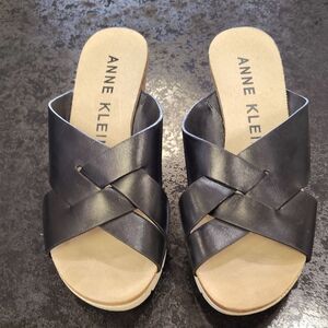 Anne Klein Black Mules with Crisscross Straps